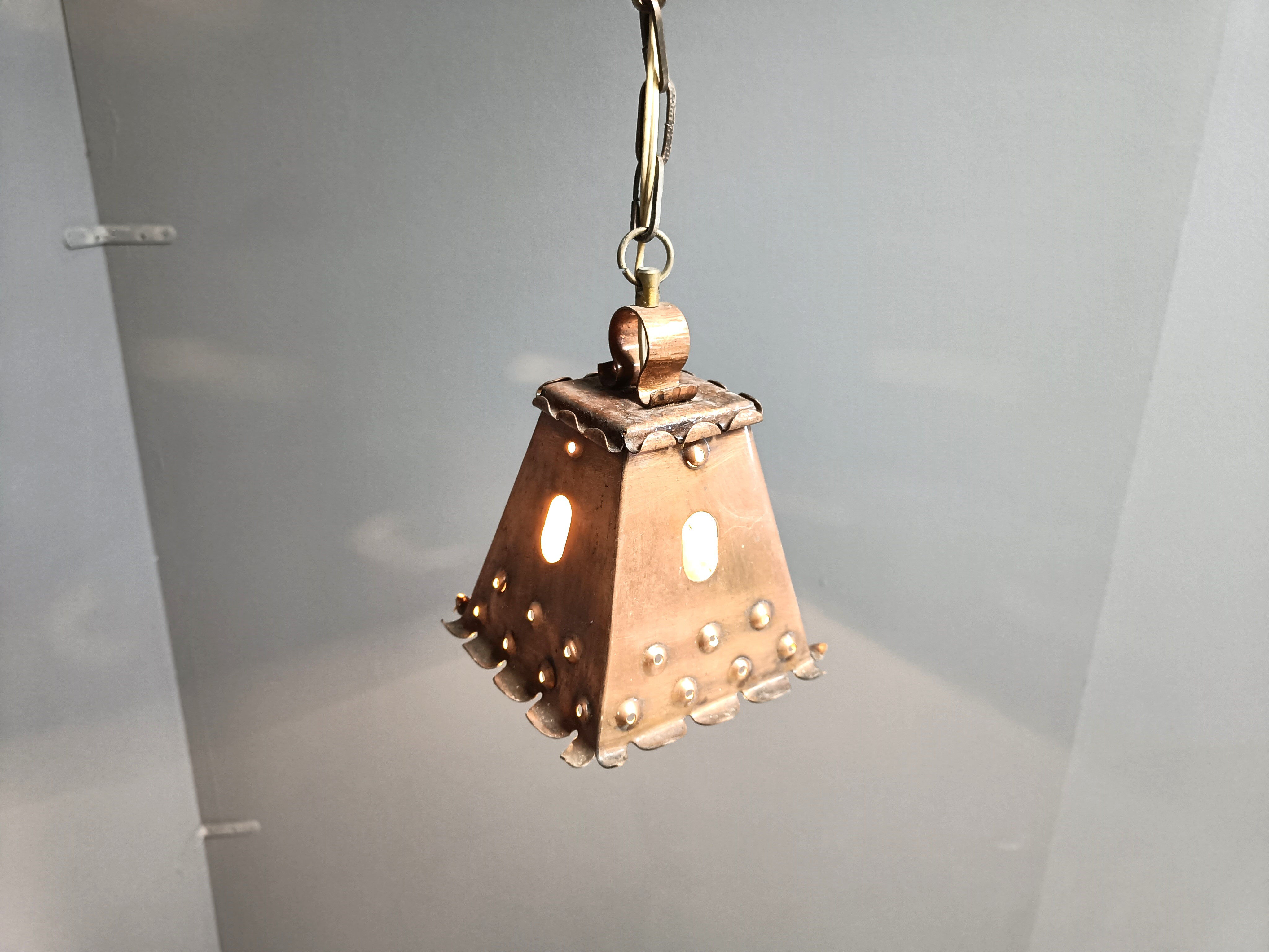 Brutalist copper pendant light, 1970s