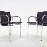 Pair of 1970s Vintage Hans Eichenberger Leather & Chrome Lounge Chairs, Labeled