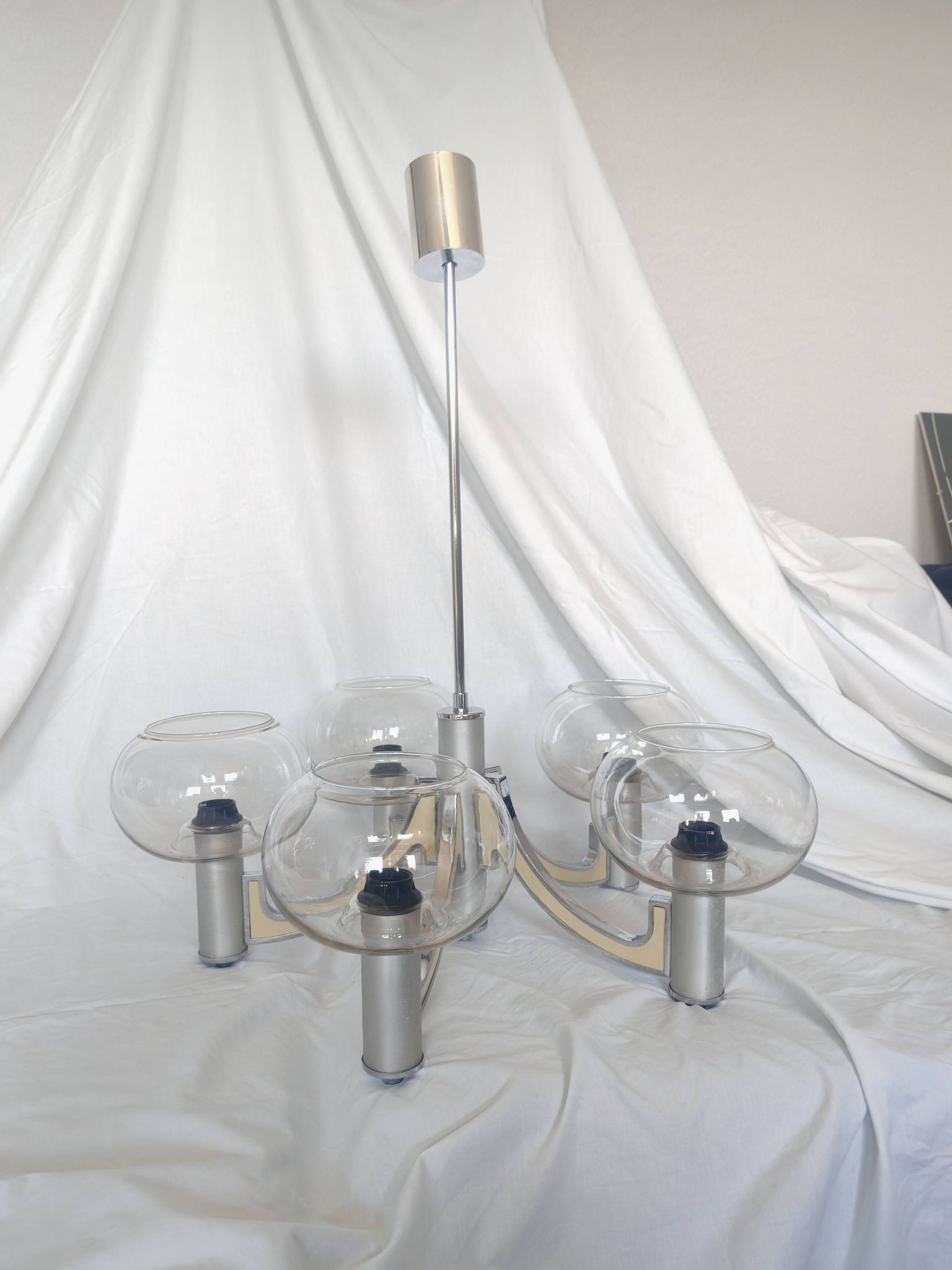 5-branched chandelier by Sciolari, Italy, space age, 1970