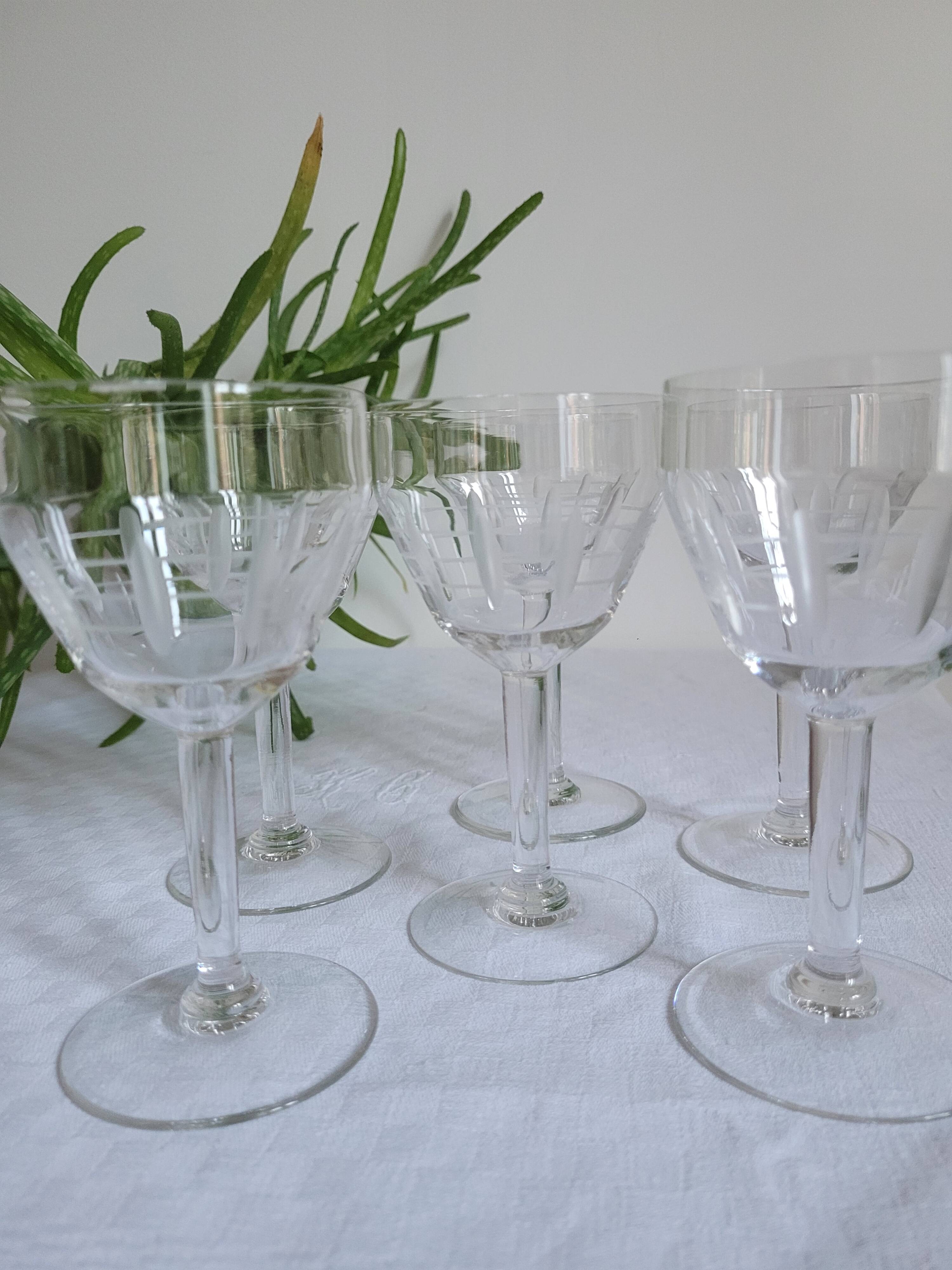 Set of 6 cut glass wine glasses