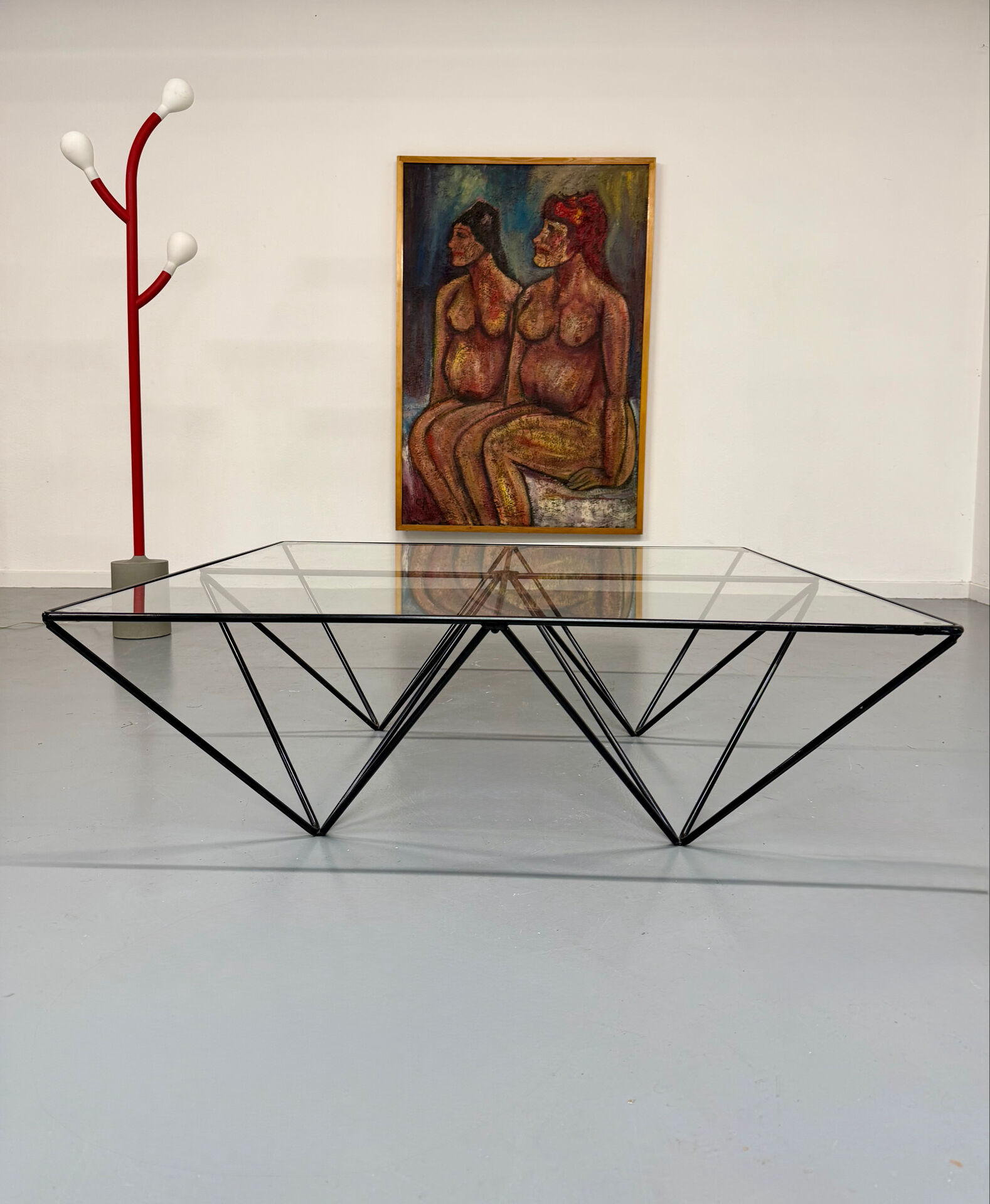 Vintage 1980s Italian architectural design metal coffee table.
