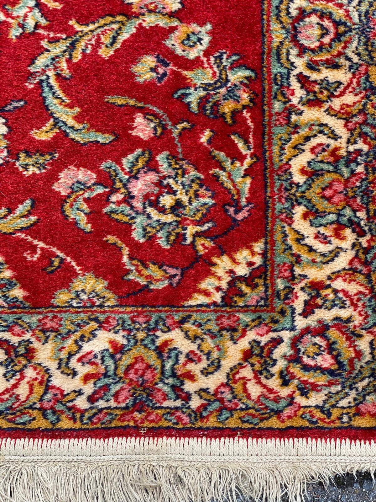 Tapis persan en laine bordeaux fleurs fait main 140x70