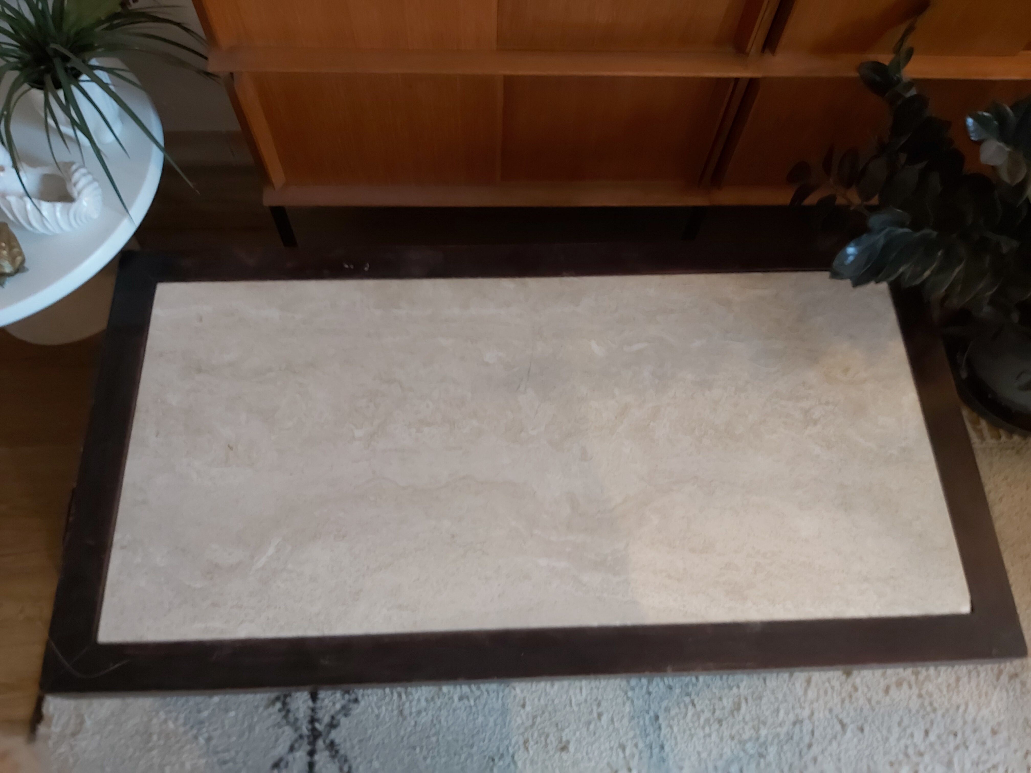 Coffee table 70s and wood and travertine