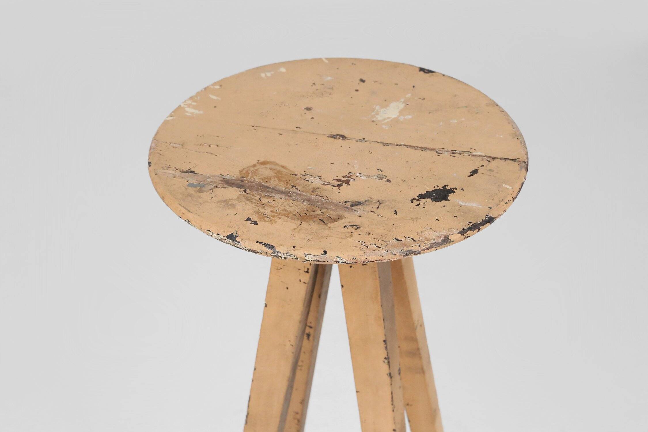 Industrial painted wooden tripod Console with rich patina, France 1900s
