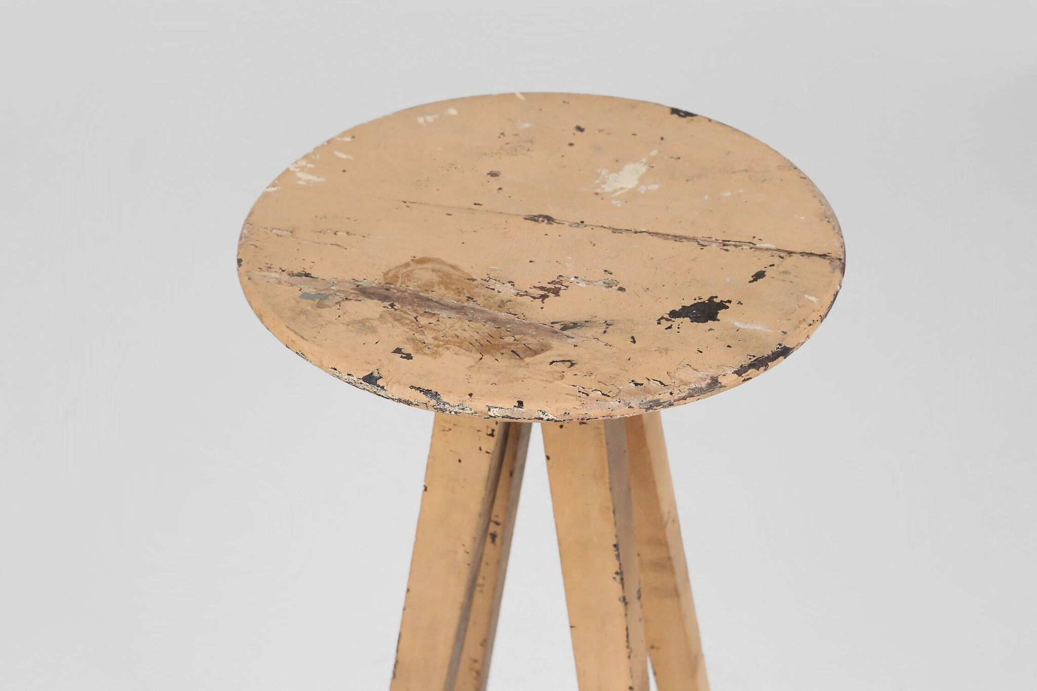 Industrial painted wooden tripod Console with rich patina, France 1900s