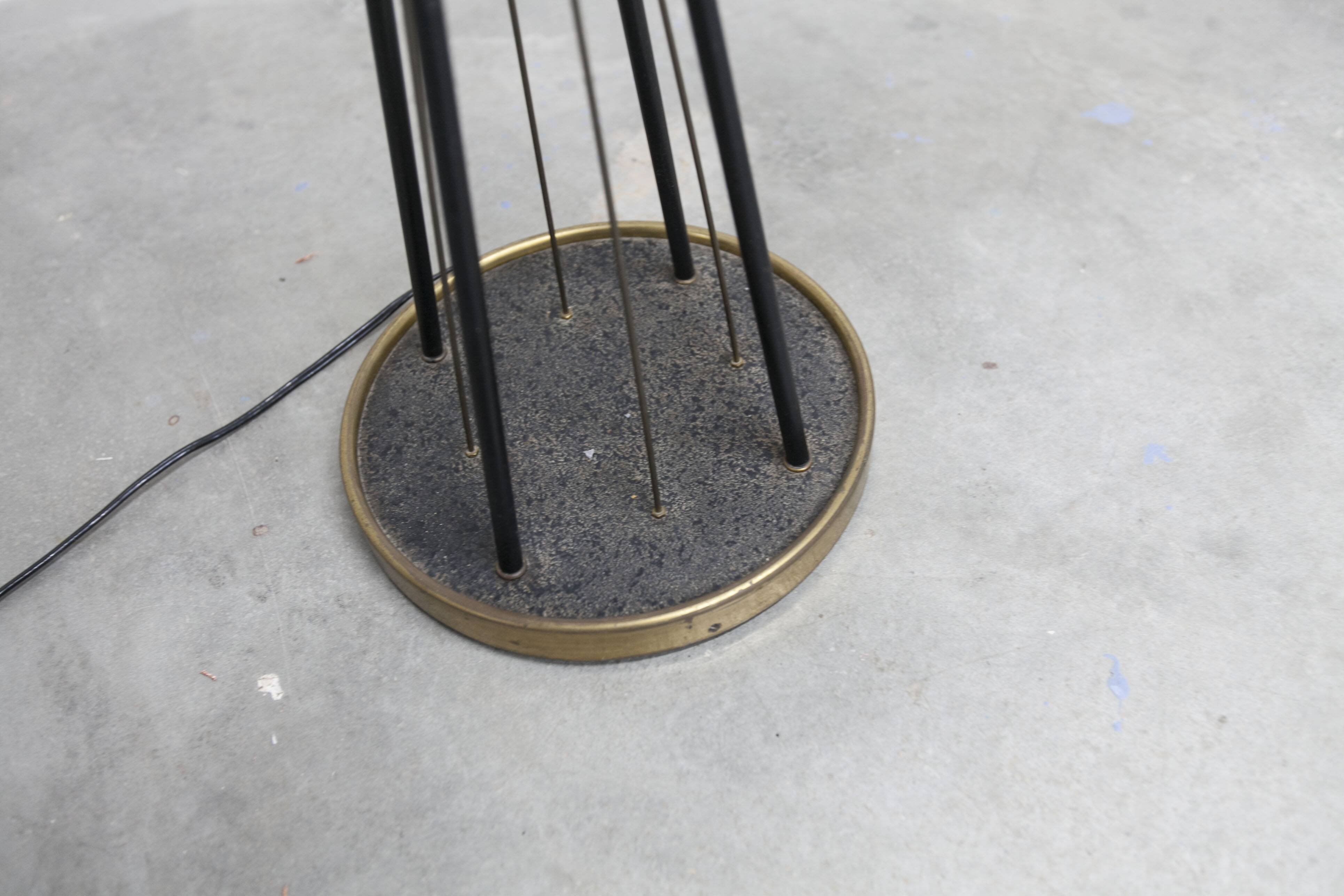 Floor lamp by René Mathieu for Maison Lunel 1950, brass and opaline.