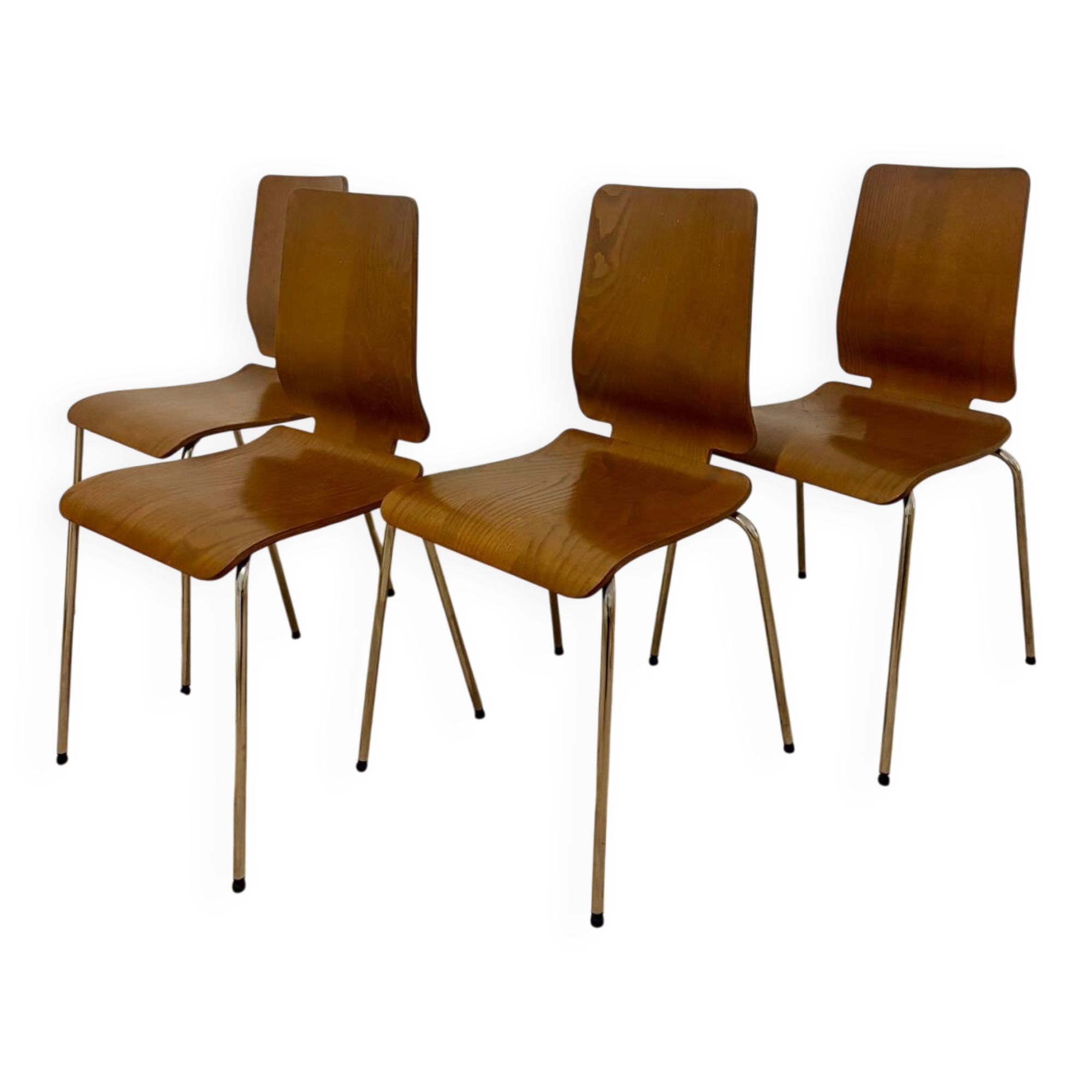 Vintage set of 4 IKEA Gilbert chairs made of bent oak plywood.