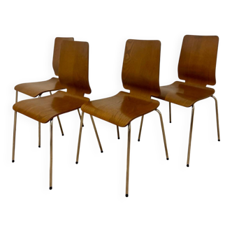 Vintage set of 4 IKEA Gilbert chairs made of bent oak plywood.