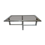Table basse verre fumé métal chromé laiton 1970