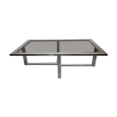 Coffee table smoked glass chrome chromed brass 70's