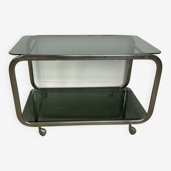 Dessert / rolling table vintage 60'S silver metal top smoked glass