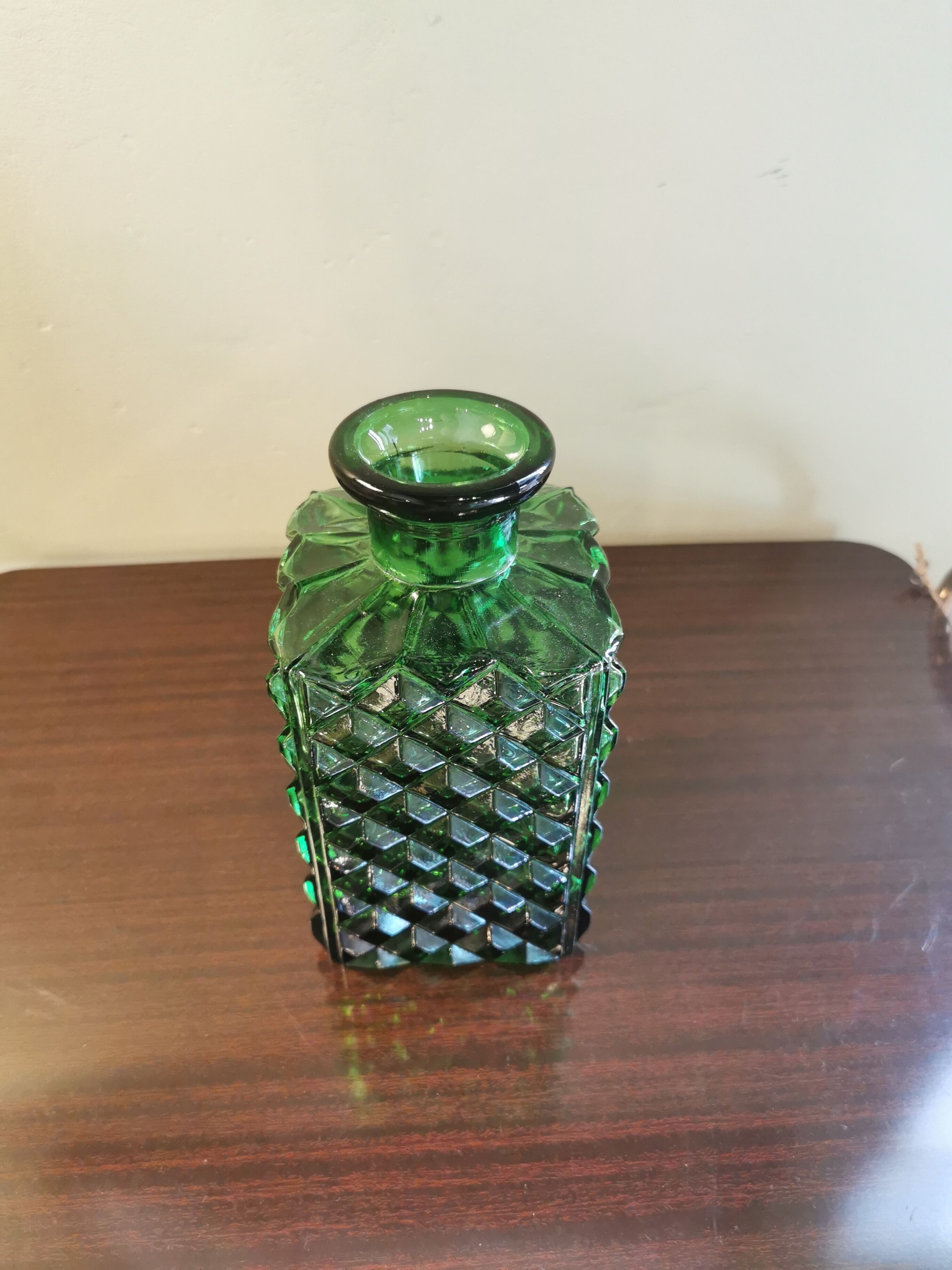 Vintage green glass decanter