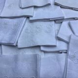 Set of 12 vintage white napkins with lilacs, monogrammed GSS.