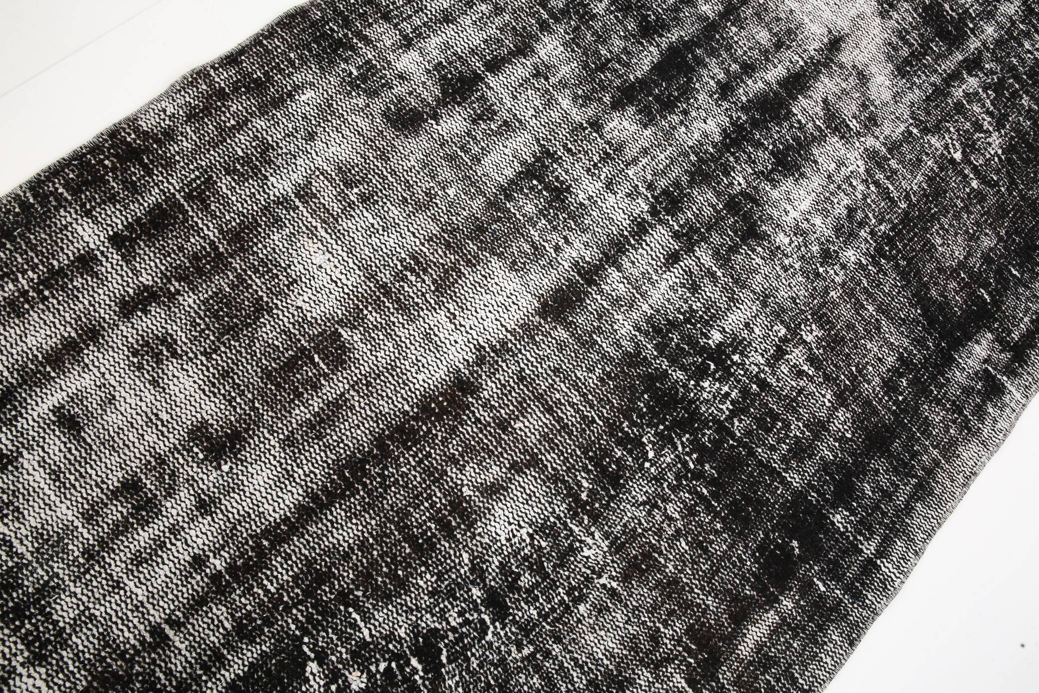 3x9 Shabby Chic Black Gray Turkish Runner Rug, 90x277Cm