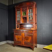 art nouveau cabinet with stained glass window, France circa 1910