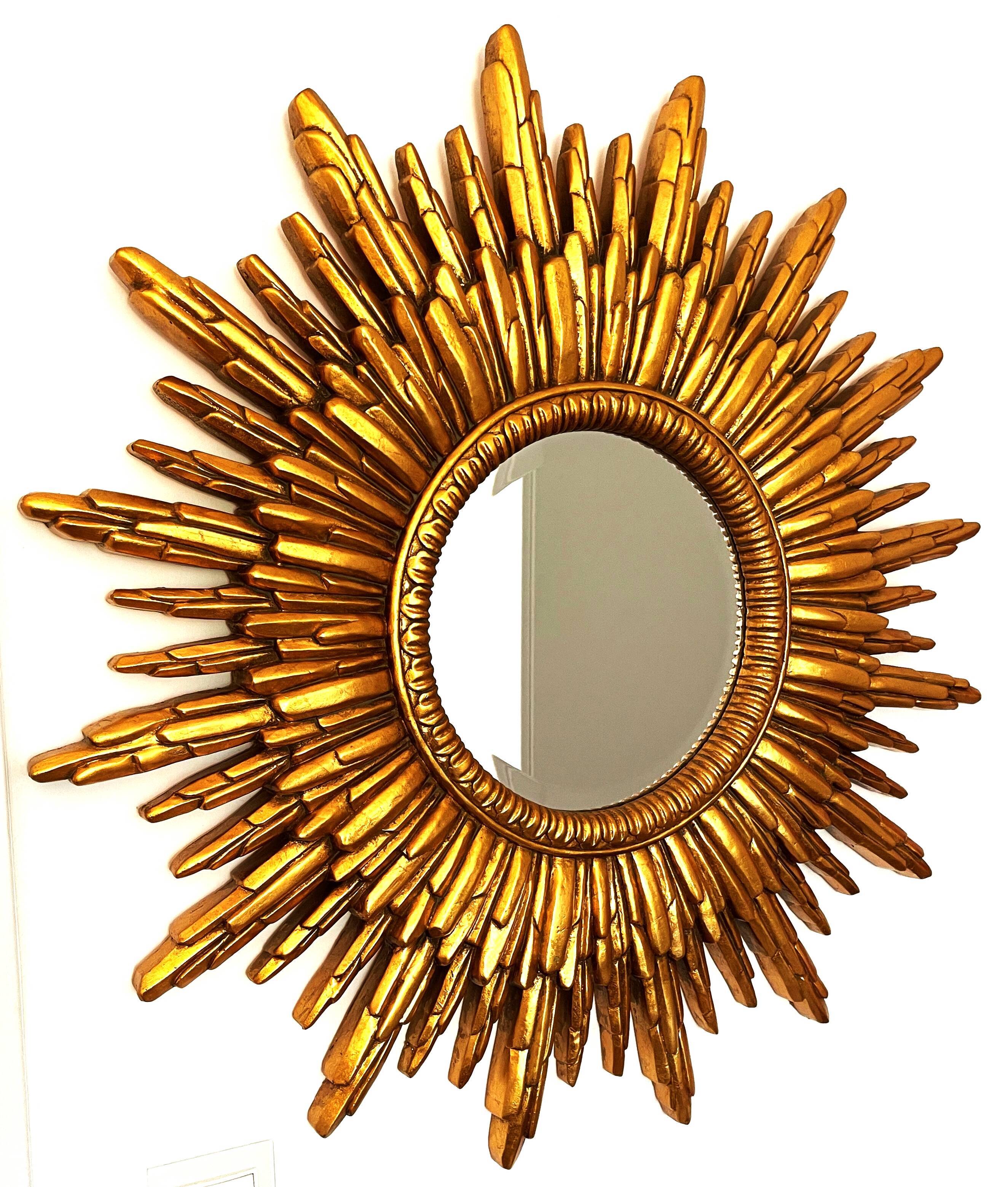 Mirror sun wood gold leaf, 88 cm