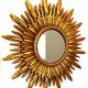 Miroir soleil bois feuille d’or, 88 cm