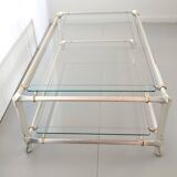 Rectangular Engraved Crystal and White Metal Coffee Table with a Lower Shelf