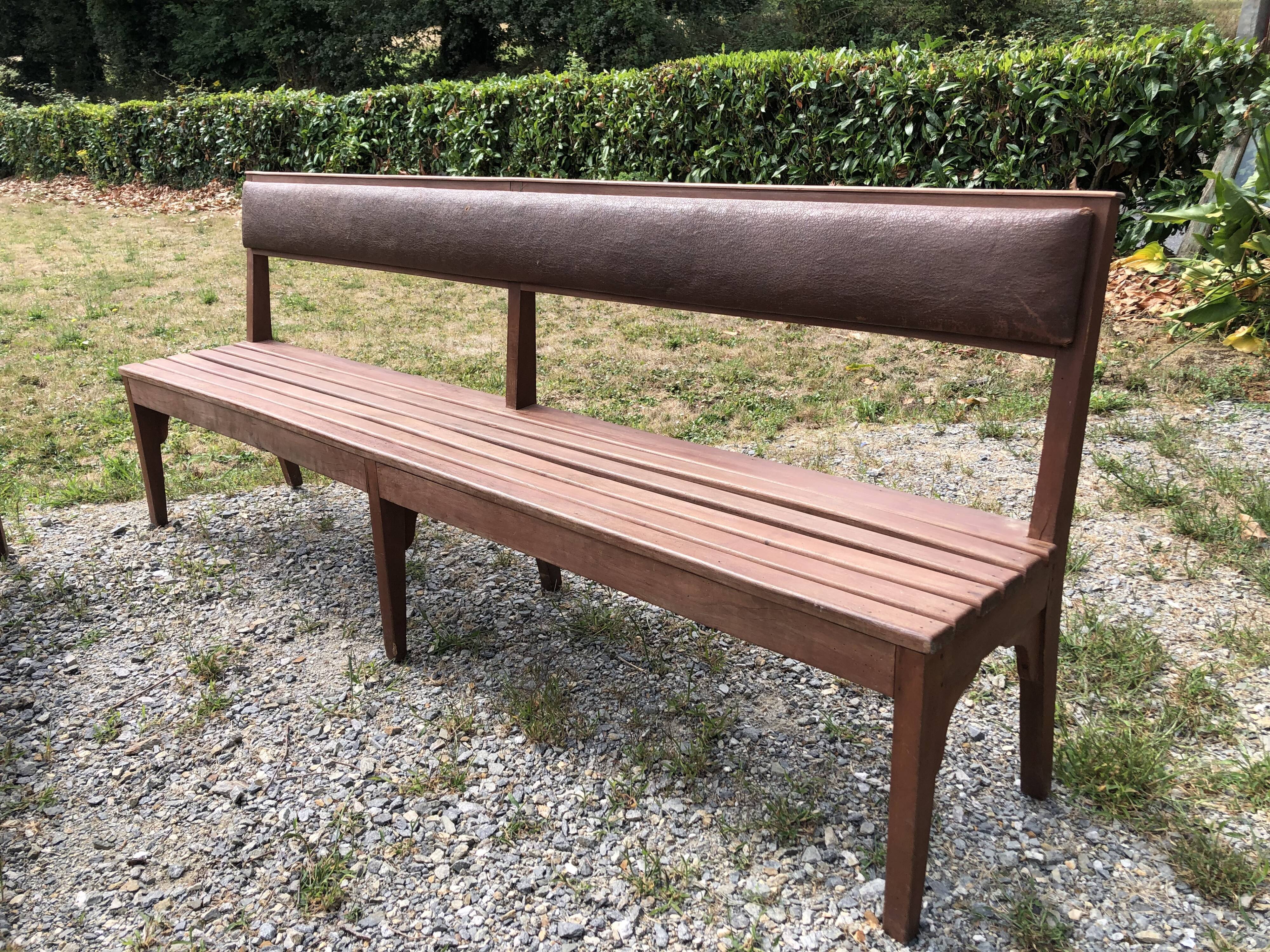 Duo of vintage church benches in solid beech