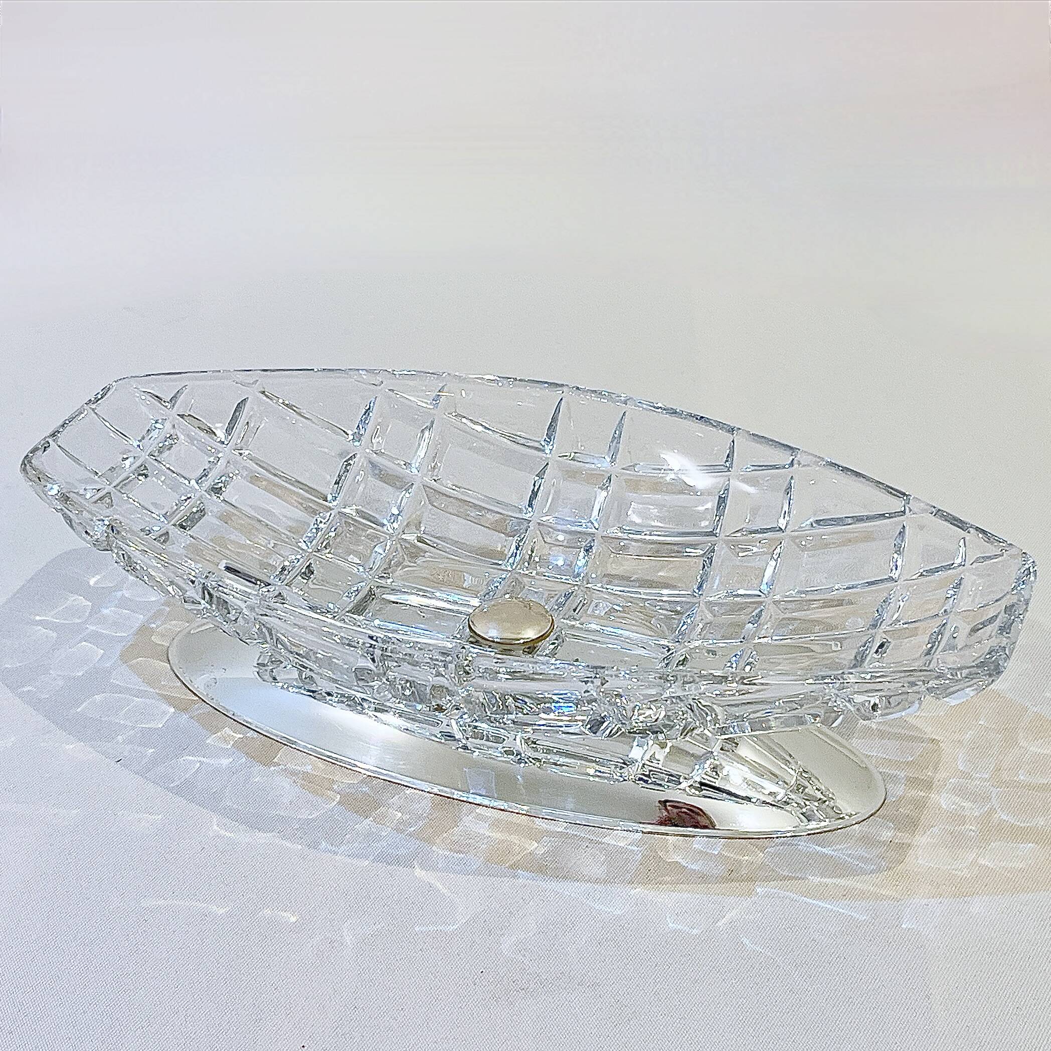 Art deco fruit bowl in crystal and metal husser strasbourg 1960 flat