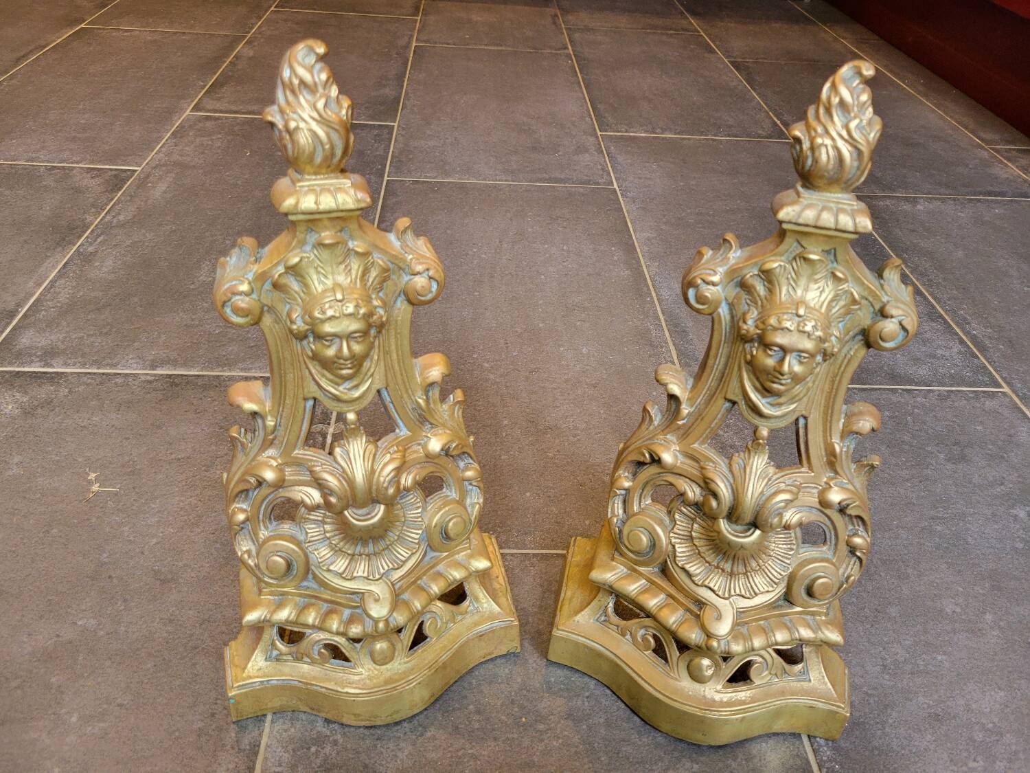 19th century gilded bronze andirons