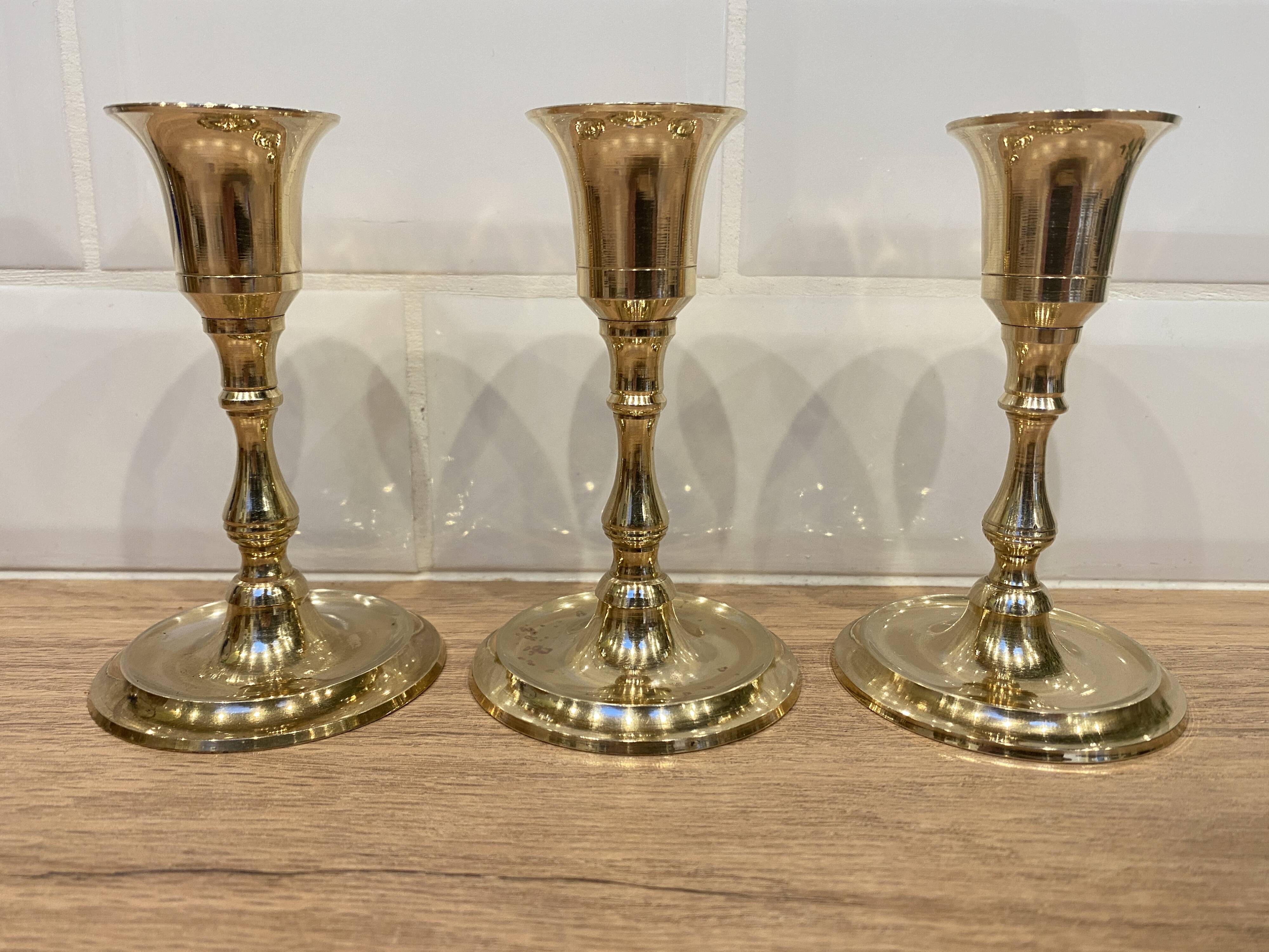 3 brass candle holders