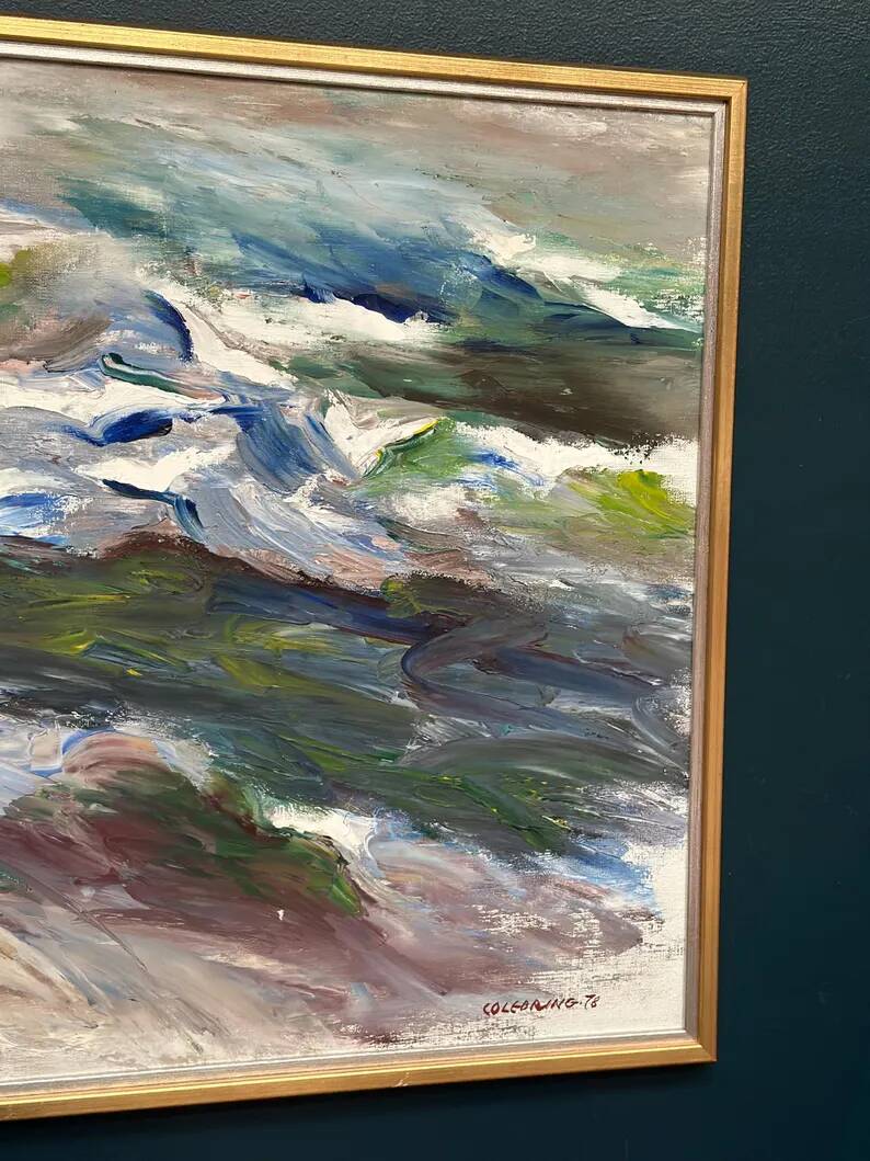 Large Original Swedish Oil on Canvas – “Abstract Composition” by Johny Colebring – 1978 – Signed – Vintage & Framed – 83×73 cm