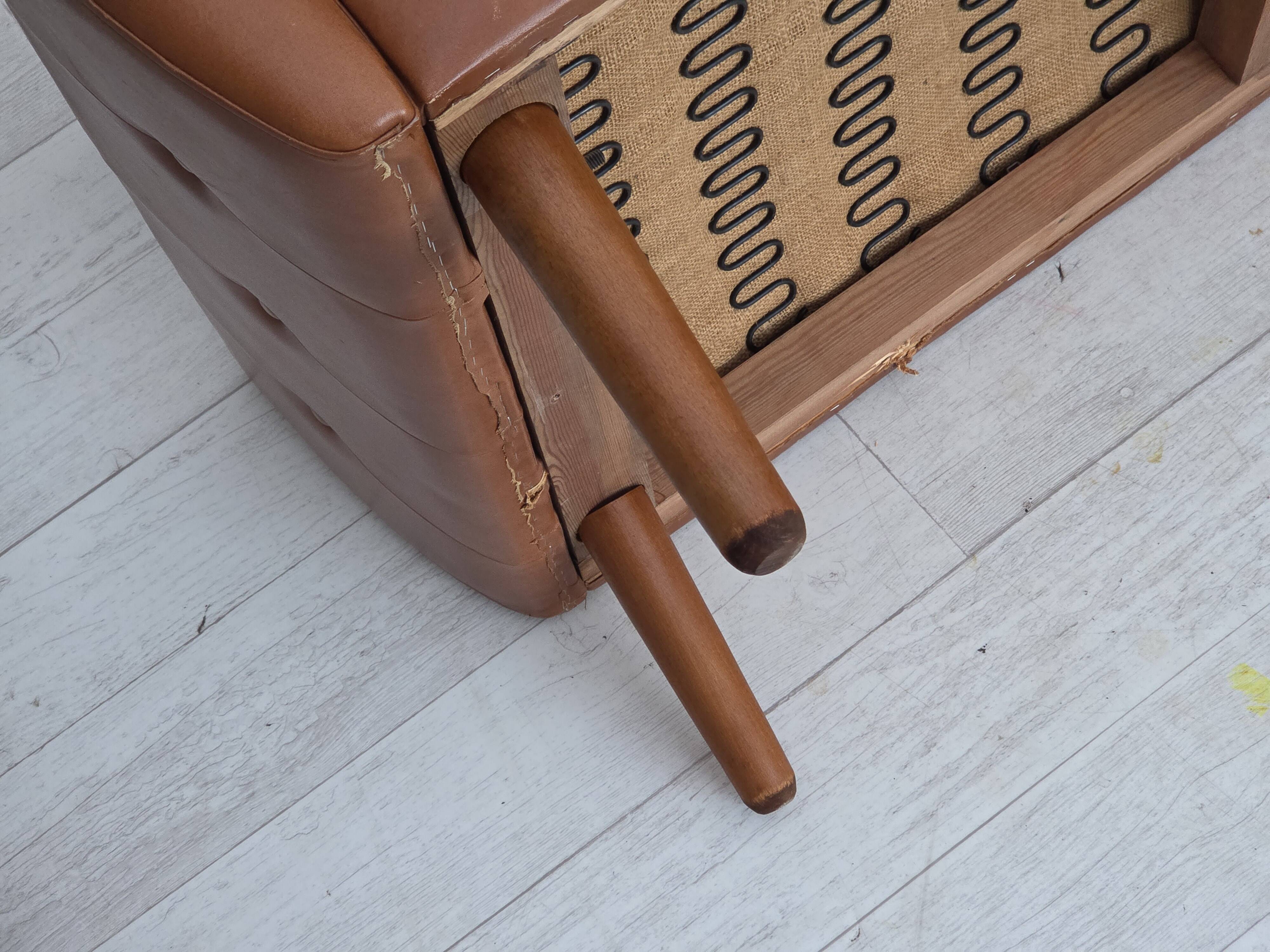 1970s, 3-seater Danish sofa, brown furniture leather with patina.