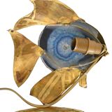 Angel fish lamp in gold metal and blue agate