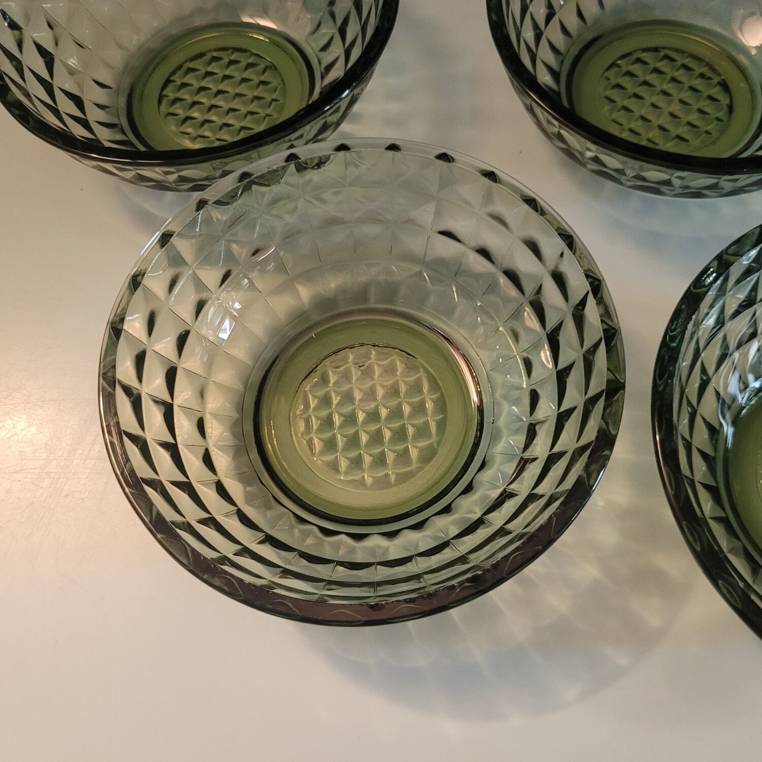 Set of 4 smoked green molded glass bowls - 1970s