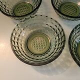 Set of 4 smoked green molded glass bowls - 1970s