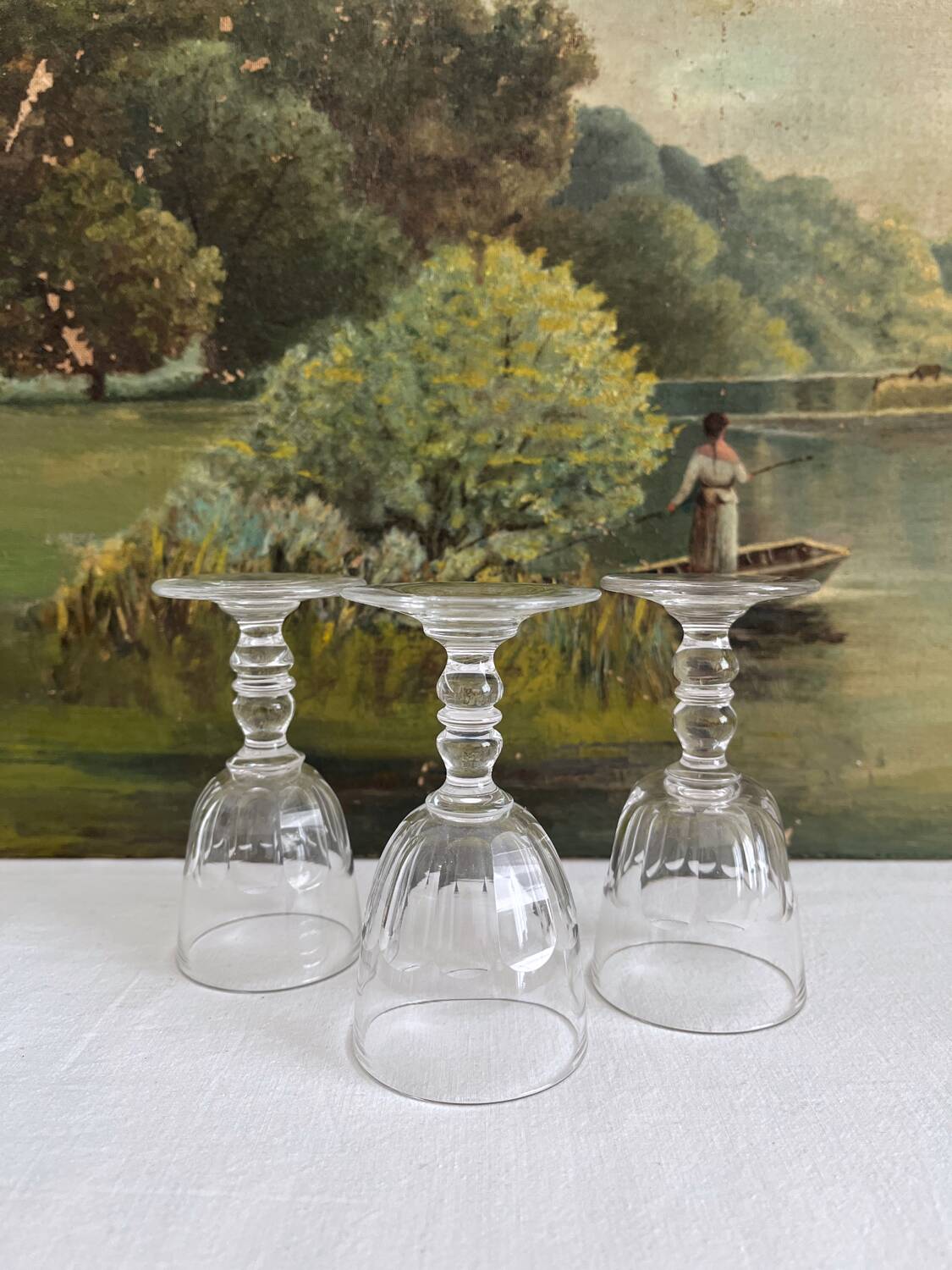 3 antique crystal "Gondola" Baccarat port wine glasses