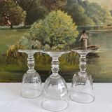 3 verres à pied à vin porto en cristal ancien "Gondole" Baccarat