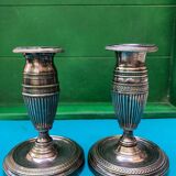 Pair of Louis XVI style candlesticks in silvered bronze