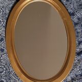 Miroir ovale cadre bois patiné doré glace, 49x36 cm