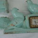 Clock doves color green blue and its vase 50s