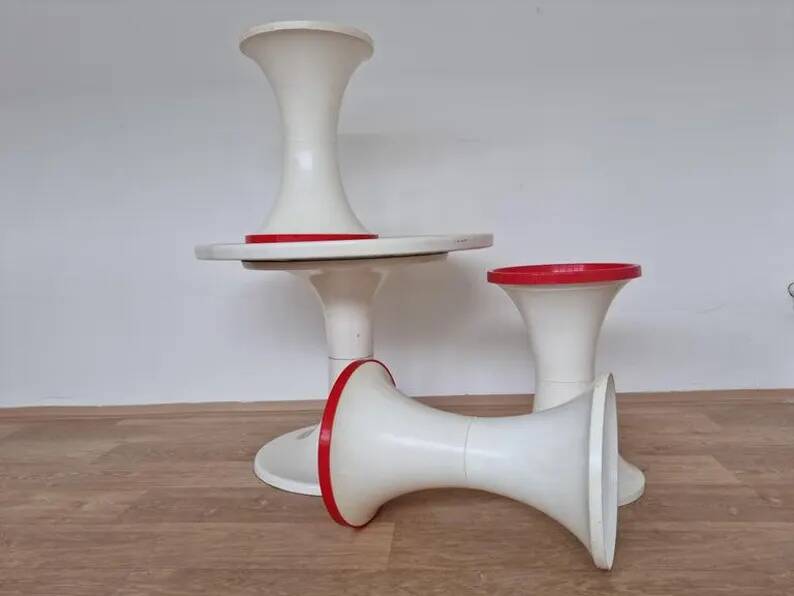 Midcentury Set of Three Tulip Stools and Coffee Table, Space Age, Germany, 1970s