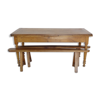 Cherry table with 2 benches