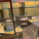 Modular bookcase, shelves composed of cubes facets of glass desselles