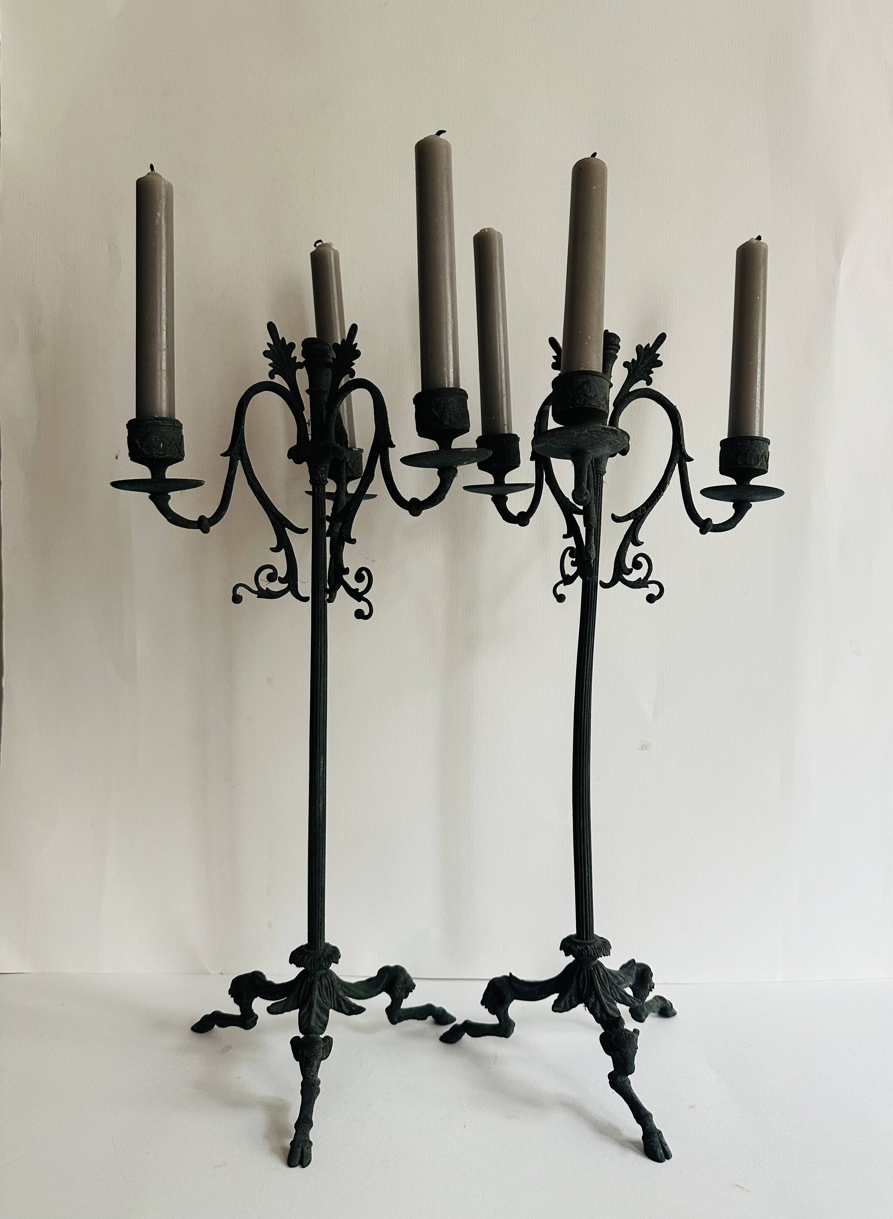 Pair of large Napoleon III candlesticks in patinated bronze