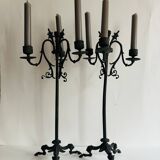 Pair of large Napoleon III candlesticks in patinated bronze
