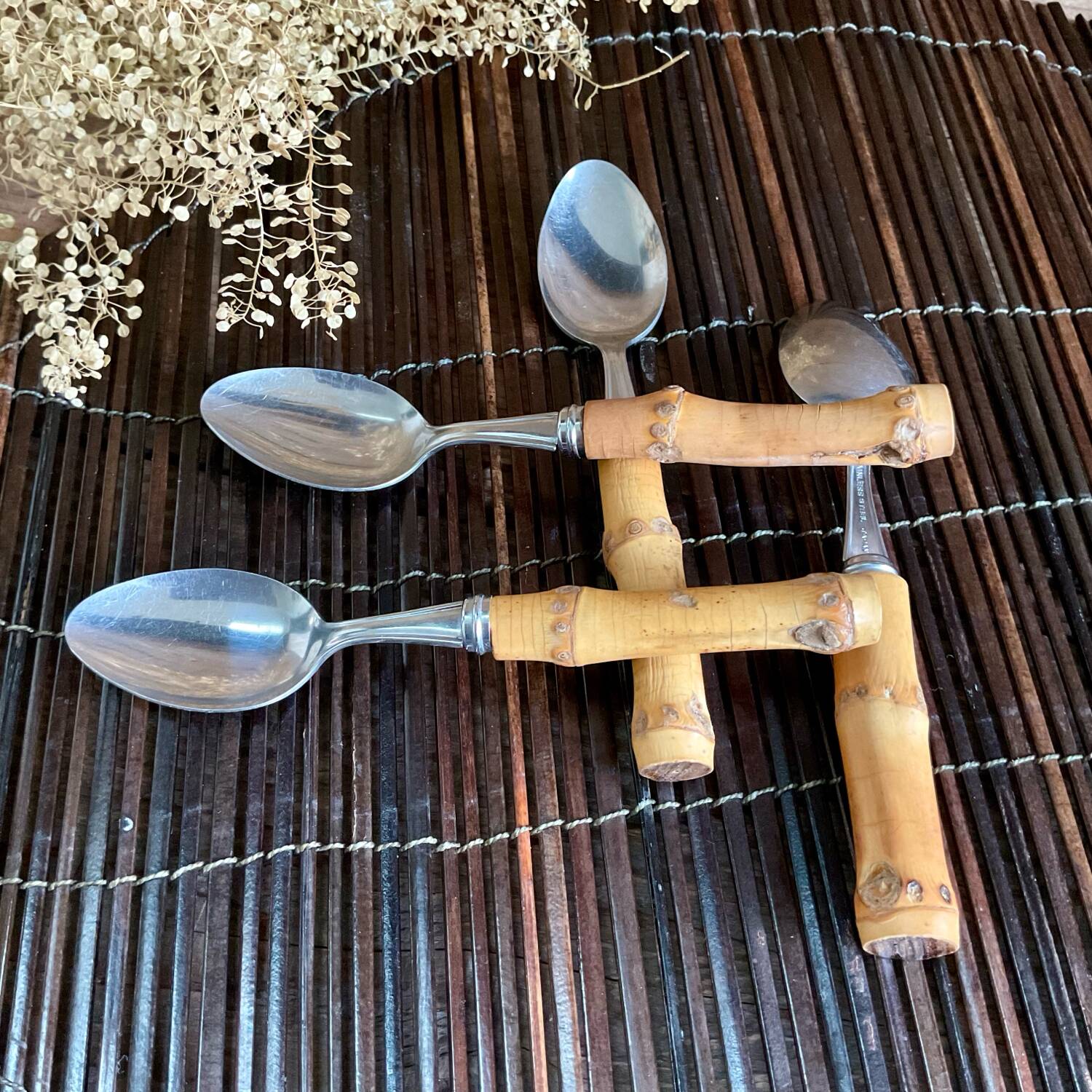 4 petites cuillères bambou vintage