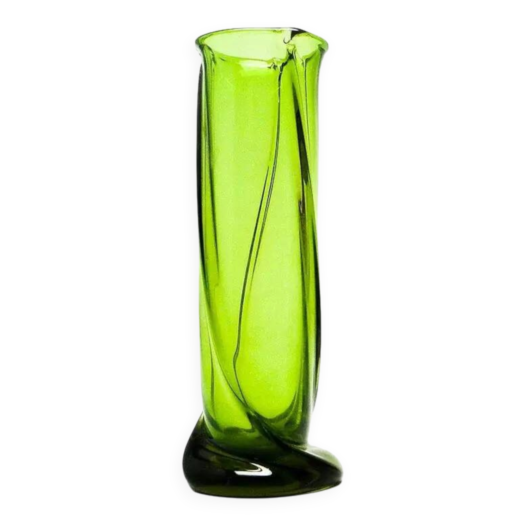 Mid-century modern vase, green glass, Poland, 1970s