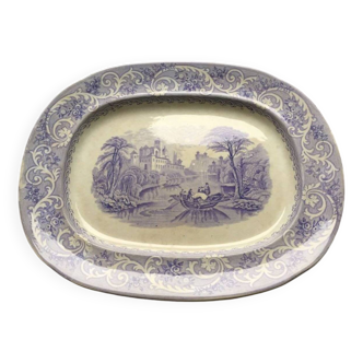 Antique purple English porcelain dish