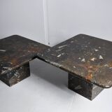 Table basse vintage en pierre fossilisée