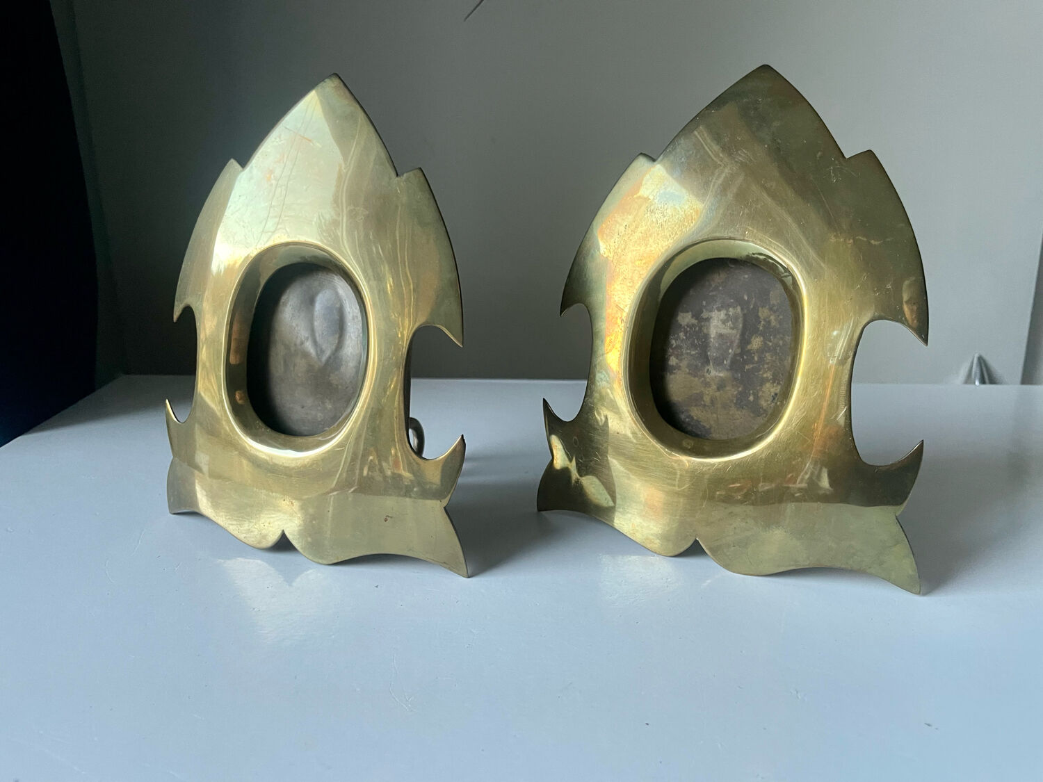 Pair of gothic metal brass picture frames