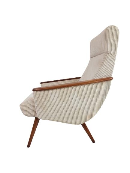 Vintage off white textile easy chair teak