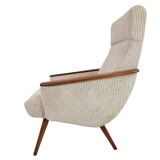 Vintage off white textile easy chair teak