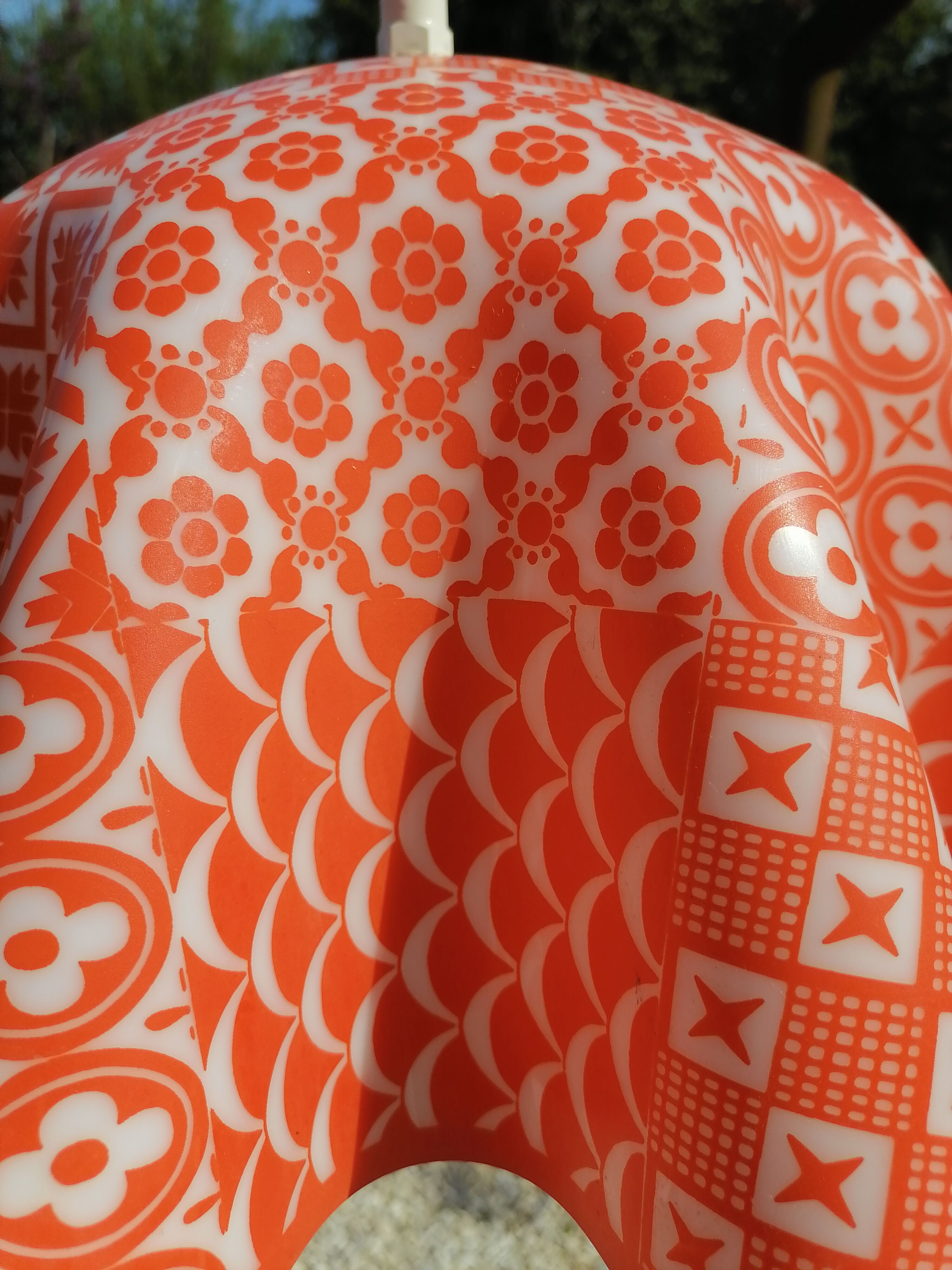 Orange plastic kitchen pendant light 1970