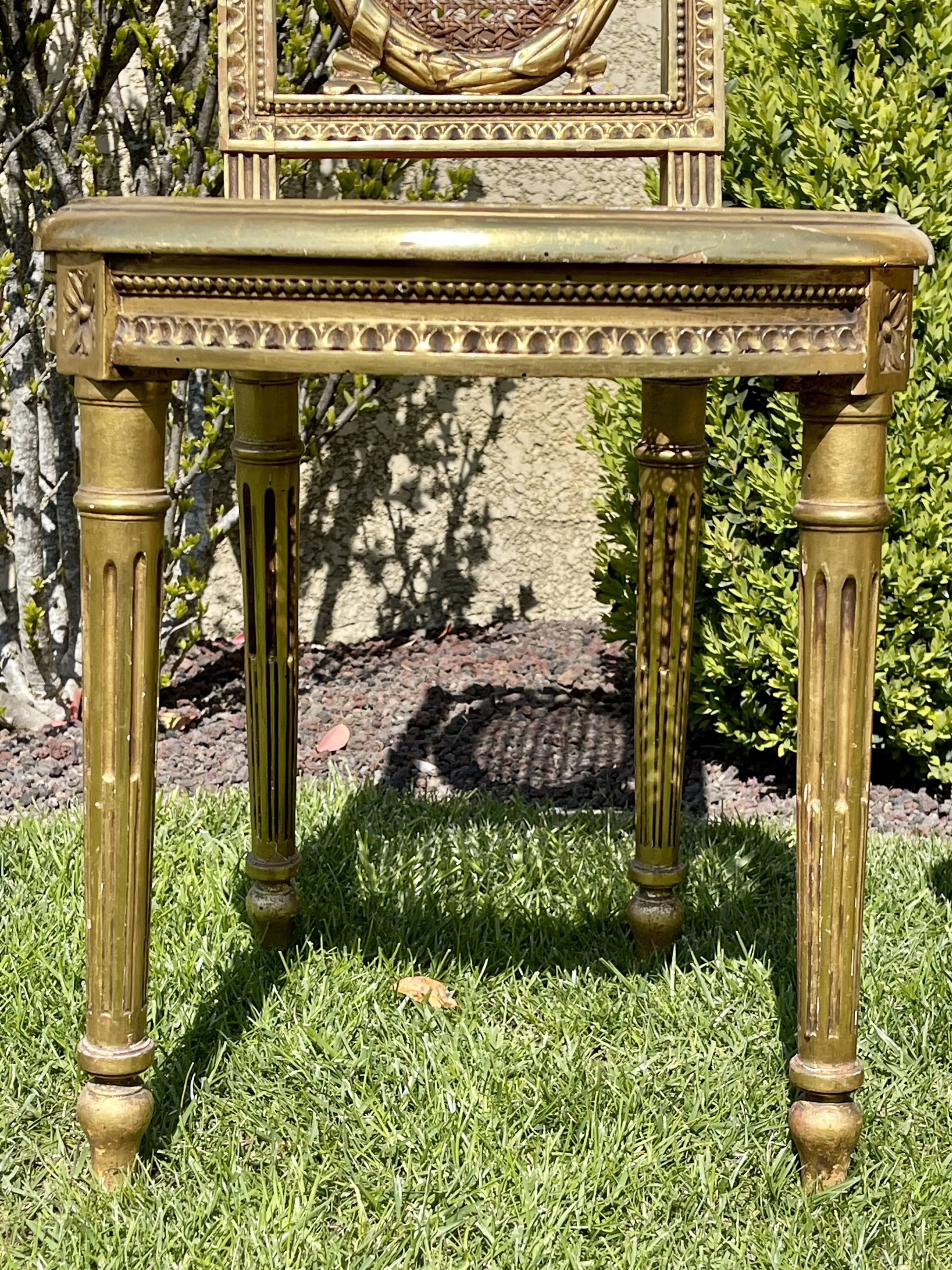 Pair of Golden Wood Chairs - Louis XVI Style Cannage